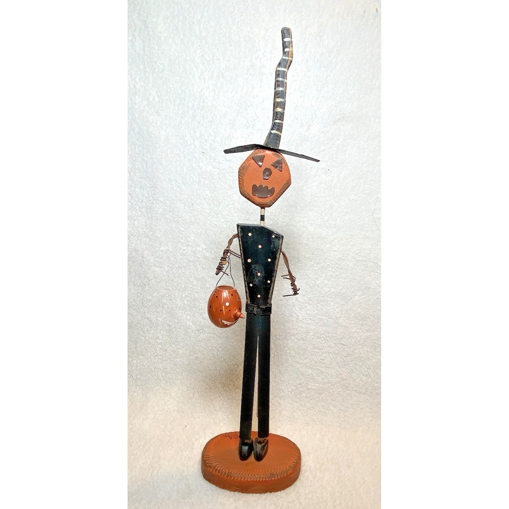 Vintage Standing Dan DiPaolo Pumpkin Man w Jack O Lantern Folk Primitive 15 1/4"